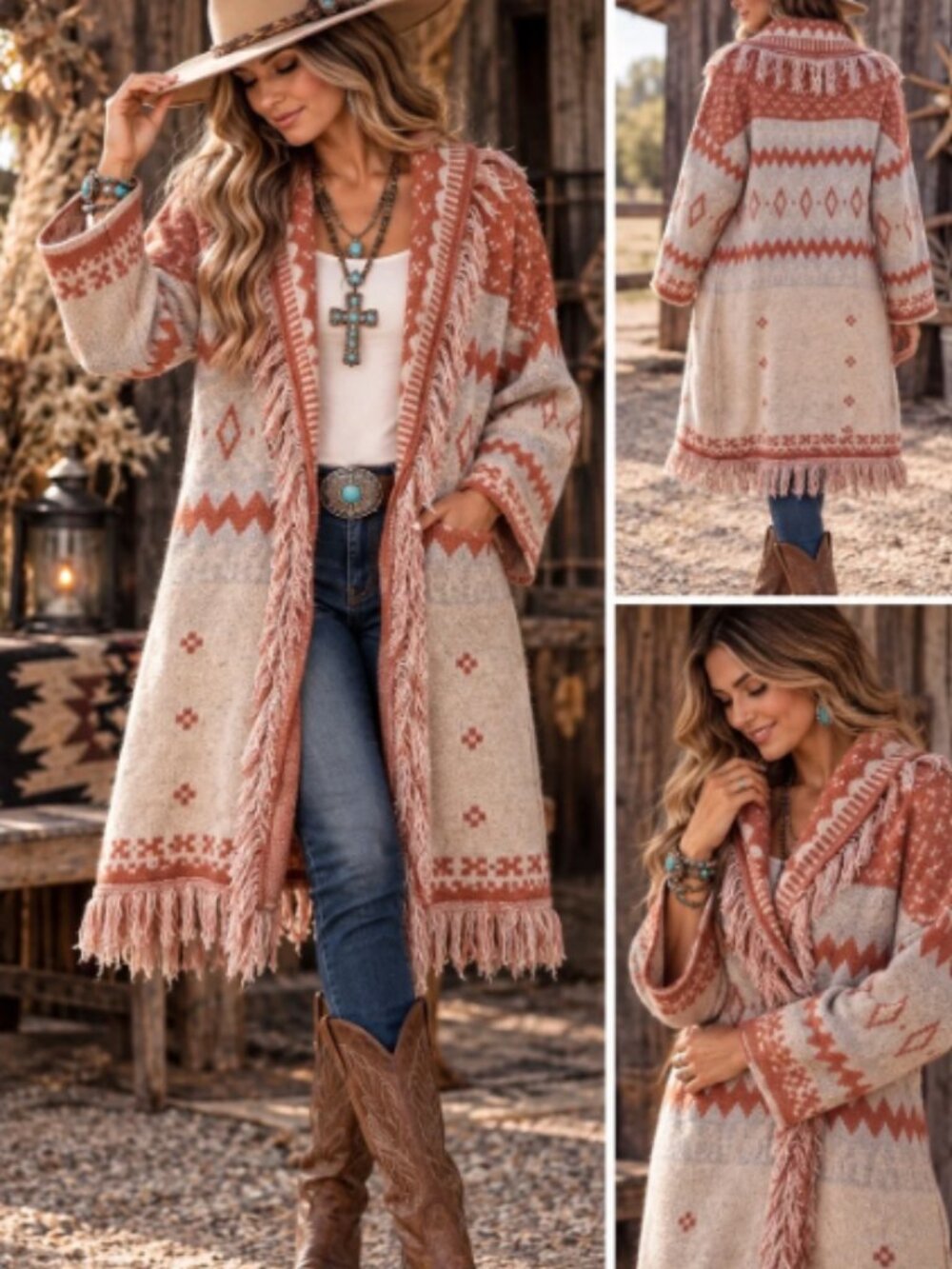 Altar'd State Southwestern Aztec Fringe Duster Cardigan Sweater Medium